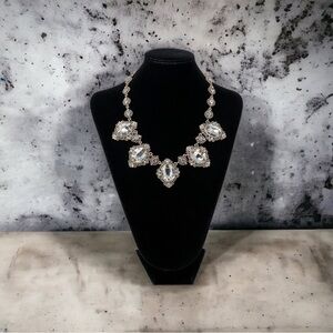 Natasha Bling Gold Tone Statement Necklace Clear Rhinestones